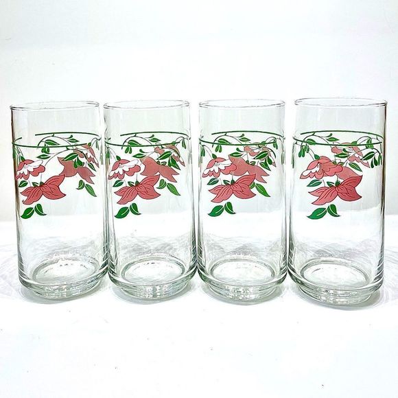 👵🏻~~SOLD~~Cross/Libby Glass floral tumblers, set of 4 - 14oz